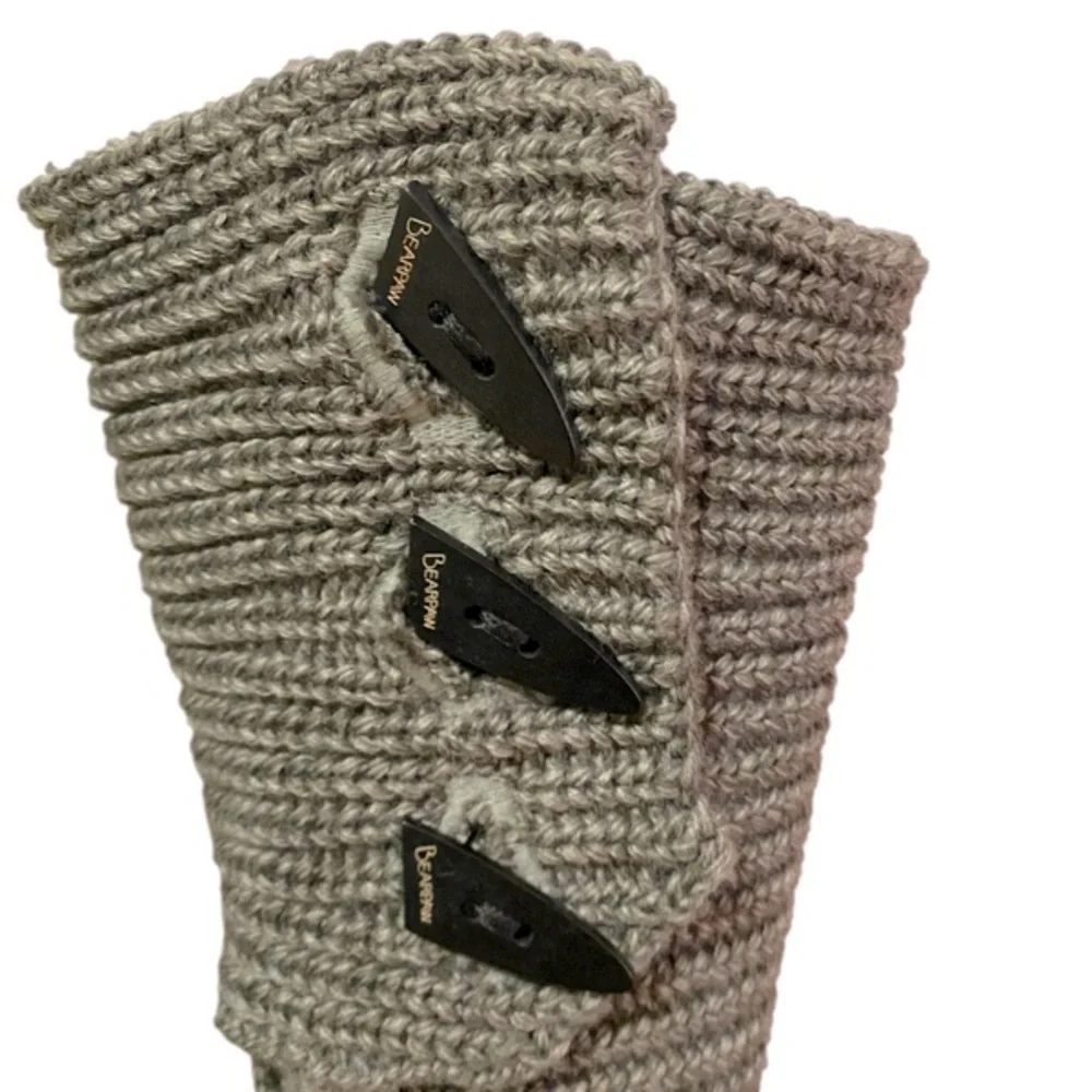 BearPaw Knit Tall Gray Boots Fold Over Pull On Cozy Size 6